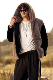 Fluffy Brown Faux Fur Long Sleeves Short Men's Coat with Hood