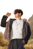 Fluffy Brown Faux Fur Long Sleeves Short Men's Coat with Hood