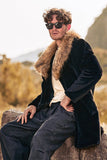 Black Luxury Faux Fur Long Sleeves Long Men's Winter Outerwear