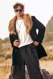 Black Luxury Faux Fur Long Sleeves Long Men's Winter Outerwear