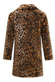 Mid-Length Brown Leopard Print Faux Fur Men's Winter Coat with Lapel Collar