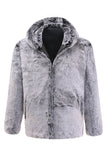 Grey Hooded Midi Men's Shearling Coat