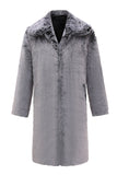 Grey Fluffy Long Sleeve Faux Fur Coat with Pockets