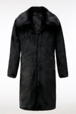 Fluffy Black Faux Fur Coat with Pockets