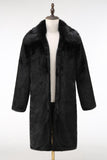 Fluffy Black Faux Fur Coat with Pockets