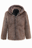 Khaki Men's Winter Faux Fur Coat Hooded