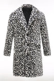 Men's Winter White Black Faux Fur Coat Button Mid-Length Leopard Print