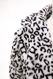 Men's Winter White Black Faux Fur Coat Button Mid-Length Leopard Print