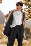 Coffee Faux Fur Single-Breasted Mid-Length Winter Men's Coat