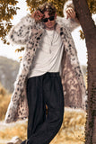 White Mid-Length Long Sleeve Faux Fur Printed Leopard Men's Coat