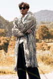 Light Grey Faux Fur Print Mid-Length Collar Men's Coat