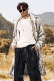 Light Grey Faux Fur Print Mid-Length Collar Men's Coat