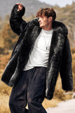 Black Puffy Long Sleeve Hooded Faux Fur Winter Men's Coat