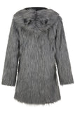 Grey Men's Faux Fur Coat Long Winter Solid Color Lapel Long Sleeves