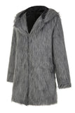 Grey Men's Faux Fur Coat Long Winter Solid Color Lapel Long Sleeves