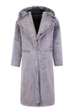 Grey Men's Winter Hooded Long Faux Fur Coat