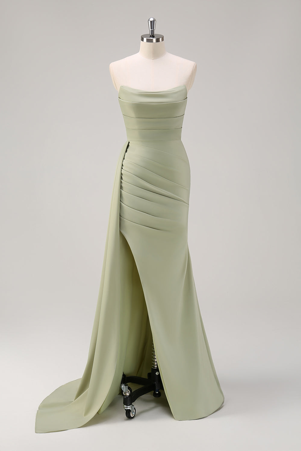 Zapaka Women Sage Bridesmaid Dress with Slit Strapless Mermaid Satin Floor Length Wedding Party Dress ZAPAKA NZ Zapaka Women Sage Bridesmaid Dress with Slit Strapless Mermaid Satin Floor Length Wedding Party Dress ZAPAKA NZ