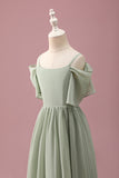 Sage A Line Spaghetti Straps Chiffon Ruched Junior Bridesmaid Dress