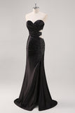 Sparkly Sweetheart Black Sheath Prom Dress with Slit