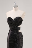 Sparkly Sweetheart Black Sheath Prom Dress with Slit