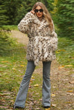 Fluffy White Leopard Faux Fur Coat with Belt