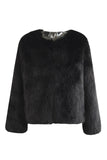 Black Fluffy Round Neck Faux Fur Long Sleeves Coat