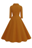 Yellow Peter Pan Collar Long Sleeves A-Line Midi 1950s Dress