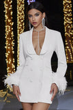 White Shawl Lapel Double Breasted Women Blazer