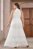 White A-Line Halter Lace Long Party Dress