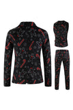 Black Christmas Snowflake Printed Formal Party 3-Piece Men's Suit