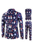 Navy Snowmen Printed 3 Pieces Men's Christmas Suits