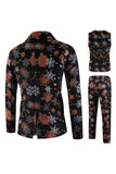 Black Snowflake Printed 3 Pieces Men's Christmas Suit