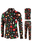 Black Christmas Printed Notched Lapel 3 Pieces Men's Suits