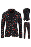 Black Christmas Printed 3 Pieces Notched Lapel Men's Festival Suits