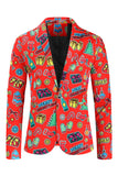 Red Notched Lapel Christmas Printed 3 Pieces Men's Suits