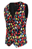 Black Notched Lapel Colorful Printed Christmas 3 Pieces Men's Suits