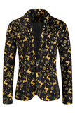 Black 3-Pieces Yellow Elk Printed Men's Christmas Suits