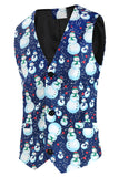 Light Blue 3-Pieces Snowman Printed Men's Christmas Party Suits