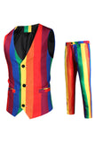 Yellow Rainbow Stripes Notched Lapel Men's Party Suits