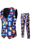 Blue Printed Notched Lapel Men's Party Suits