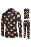 Black Animal Printed 3-Pieces Men's Party Suits