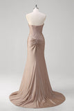 Khaki Mermaid Strapless Corset Pleated Prom Dress