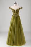 Olive A Line Off The Shoulder Corset Long Prom Dress