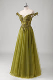 Olive A Line Off The Shoulder Corset Long Prom Dress