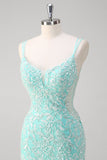 Sparkly Mint Mermaid Lace Long Prom Dress with Slit