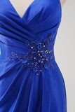 Sparkly Royal Blue Mermaid Spaghetti Straps Long Prom Dress With Slit