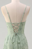 Dusty Sage Mermaid Floral Corset Ruched Long Prom Dress with Slit
