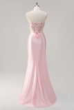 Sparkly Mermaid Pink Long Sequin Prom Dress with Slit