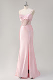 Sparkly Mermaid Pink Long Sequin Prom Dress with Slit