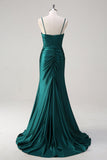 Sparkly Dark Green Mermaid Spaghetti Straps Prom Dress